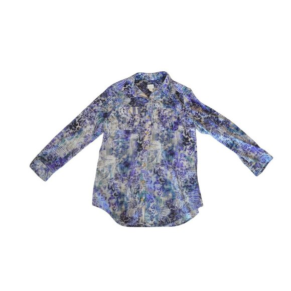 Chicos Divine Damask Athens Shirt Style Size 1 Women's Medium Roll Tab Sleeves - Picture 9 of 10